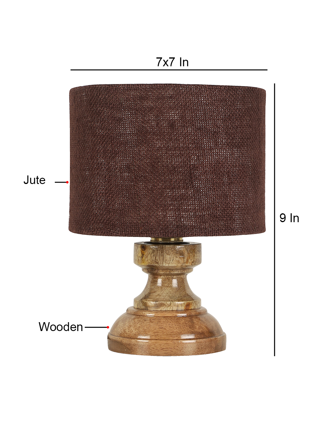 Ambika Home Brown Jute Jute Wood Compact Table Lamp Shade | Decorative Bedside Lamp for Living Room, Bedroom, Hotel, Cafe & Restaurant | SKU AT78 - Image 6