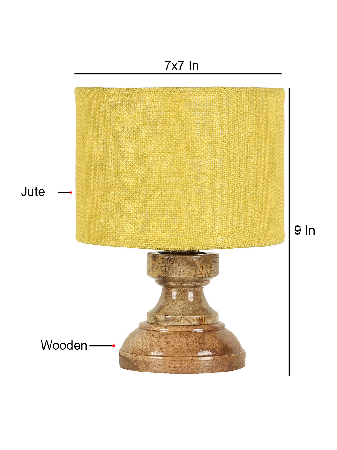 Ambika Home Yellow Jute Jute Wood Compact Table Lamp Shade | Decorative Bedside Lamp for Living Room, Bedroom, Hotel, Cafe & Restaurant | SKU AT82 - Image 5