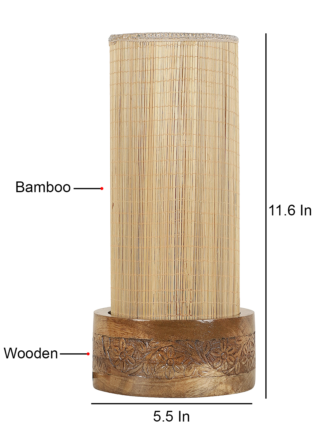 Ambika Home Beige Bamboo Round Carving Table Lamp Shade | Decorative Bedside Lamp for Living Room, Bedroom, Hotel, Cafe & Restaurant | SKU AT83 - Image 5