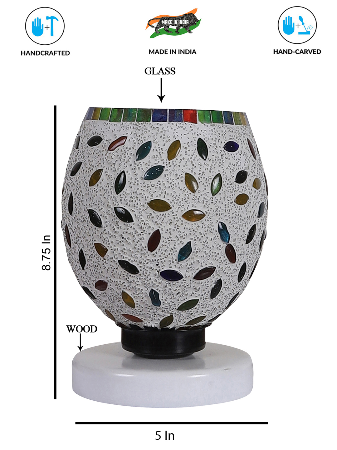 Ambika Home Solara Mosaic Multicolor Mosaic Glass Table Lamp with Wooden Base | Premium Bedside Lamp for Bedroom, Living Room, Hall, Hotel, Café, Restaurant & Office | E27 Compatible - Image 6