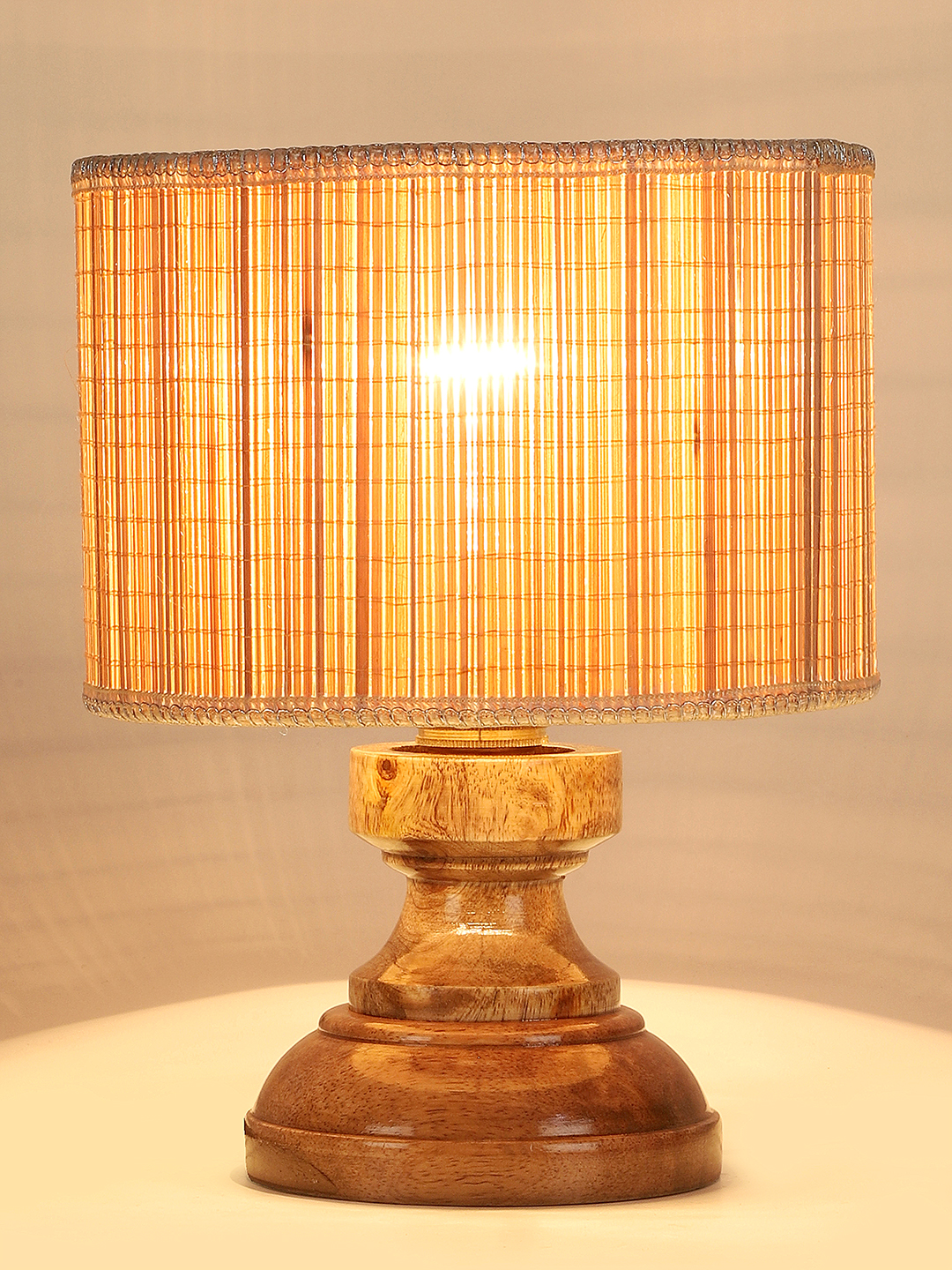 Ambika Home Beige Bamboo Wood Compact Table Lamp Shade | Decorative Bedside Lamp for Living Room, Bedroom, Hotel, Cafe & Restaurant | SKU AT61 - Image 6