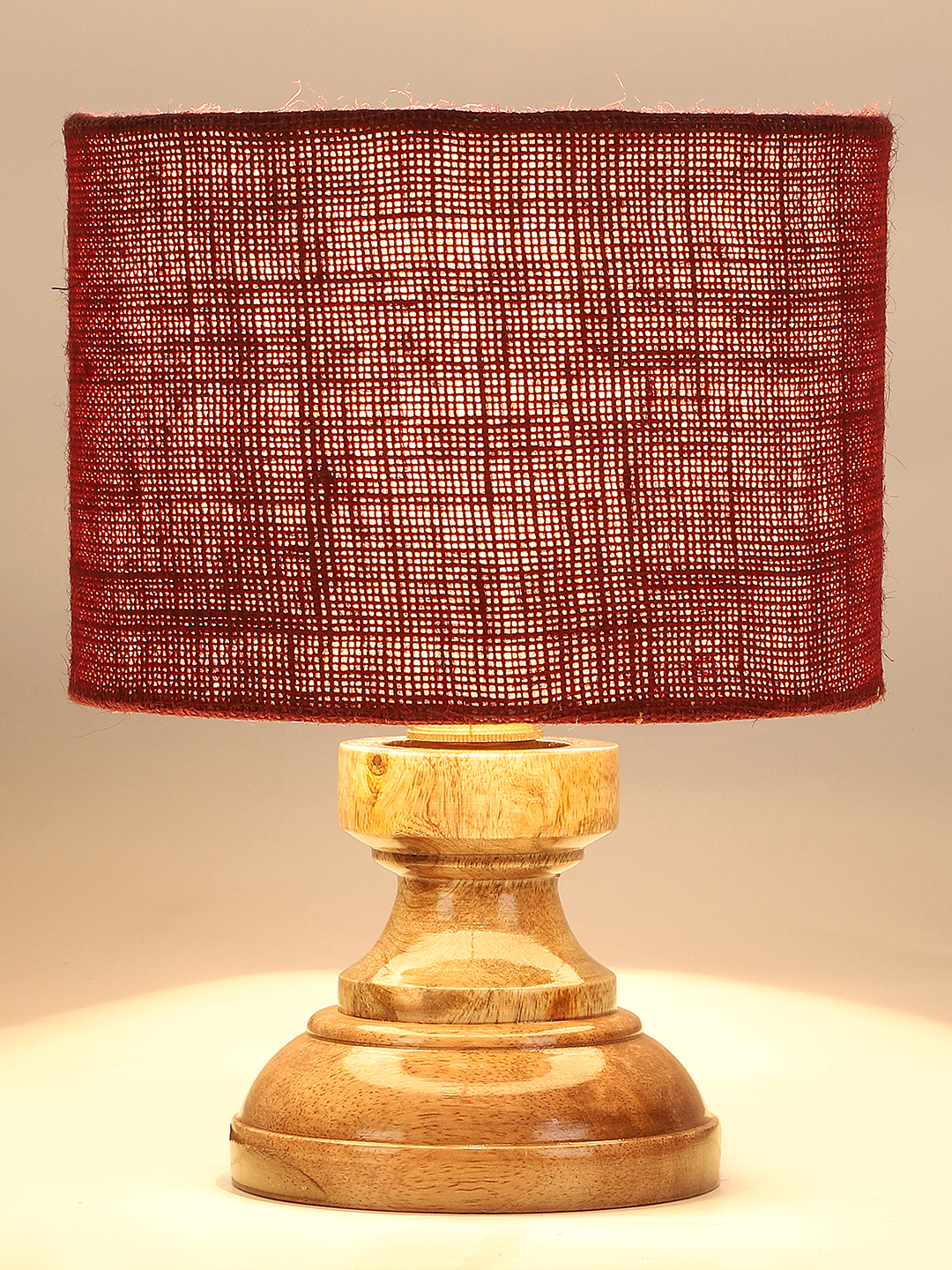 Ambika Home Maroon Jute Wood Compact Table Lamp Shade | Decorative Bedside Lamp for Living Room, Bedroom, Hotel, Cafe & Restaurant | SKU AT72 - Image 7