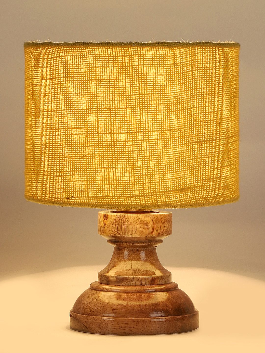 Ambika Home Yellow Jute Jute Wood Compact Table Lamp Shade | Decorative Bedside Lamp for Living Room, Bedroom, Hotel, Cafe & Restaurant | SKU AT82 - Image 6