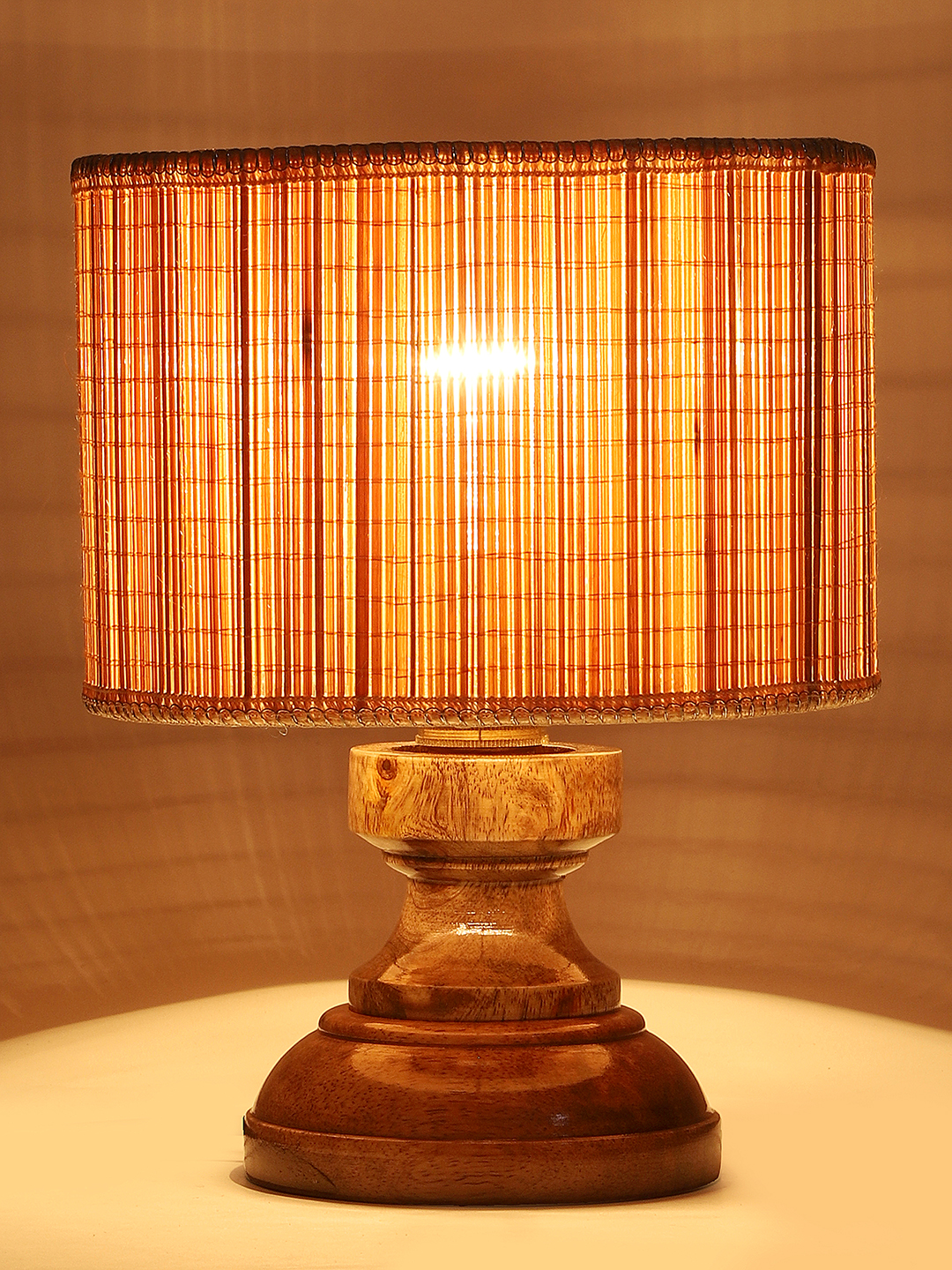 Ambika Home Beige Bamboo Wood Compact Table Lamp Shade | Decorative Bedside Lamp for Living Room, Bedroom, Hotel, Cafe & Restaurant | SKU AT61 - Image 7