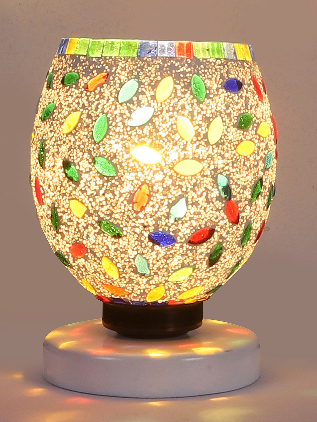 Ambika Home Solara Mosaic Multicolor Mosaic Glass Table Lamp with Wooden Base | Premium Bedside Lamp for Bedroom, Living Room, Hall, Hotel, Café, Restaurant & Office | E27 Compatible - Image 7