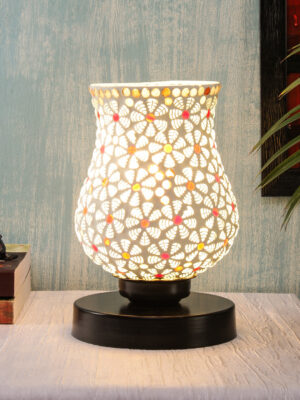 Ambika Home Heritage Mosaic Multicolor Mosaic Glass Table Lamp with Wooden Base | Premium Bedside Lamp for Bedroom, Living Room, Hall, Hotel, Café, Restaurant & Office | E27 Compatible