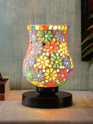 Ambika Home Artisan Mosaic Multicolor Mosaic Glass Table Lamp with Wooden Base | Premium Bedside Lamp for Bedroom, Living Room, Hall, Hotel, Café, Restaurant & Office | E27 Compatible