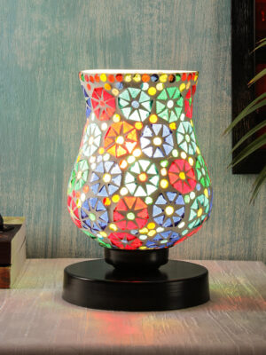 Ambika Home Solara Mosaic Multicolor Mosaic Glass Table Lamp with Wooden Base | Premium Bedside Lamp for Bedroom, Living Room, Hall, Hotel, Café, Restaurant & Office | E27 Compatible