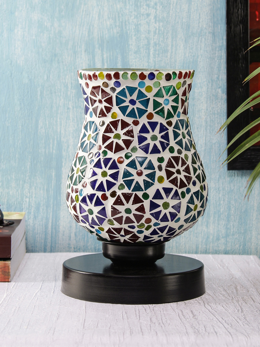 Ambika Home Solara Mosaic Multicolor Mosaic Glass Table Lamp with Wooden Base | Premium Bedside Lamp for Bedroom, Living Room, Hall, Hotel, Café, Restaurant & Office | E27 Compatible - Image 2