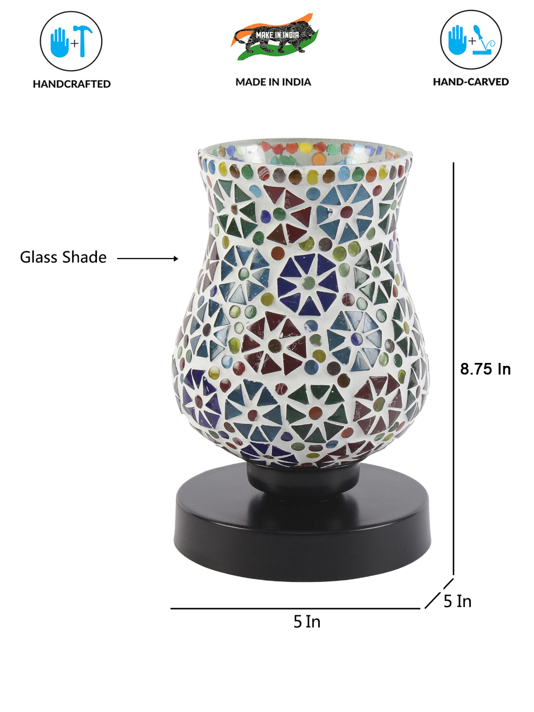 Ambika Home Solara Mosaic Multicolor Mosaic Glass Table Lamp with Wooden Base | Premium Bedside Lamp for Bedroom, Living Room, Hall, Hotel, Café, Restaurant & Office | E27 Compatible - Image 6