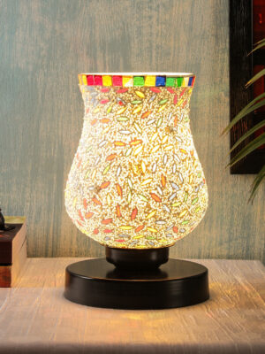 Ambika Home Heritage Mosaic Multicolor Mosaic Glass Table Lamp with Wooden Base | Premium Bedside Lamp for Bedroom, Living Room, Hall, Hotel, Café, Restaurant & Office | E27 Compatible