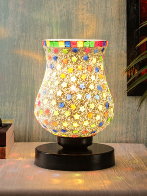 Ambika Home Artisan Mosaic Multicolor Mosaic Glass Table Lamp with Wooden Base | Premium Bedside Lamp for Bedroom, Living Room, Hall, Hotel, Café, Restaurant & Office | E27 Compatible