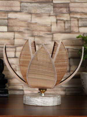 Ambika Home Beige Boho Bamboo White Brushed Decorative  Table Lamp  | Premium Handmade Home Decor | Bedroom Living Room Bedside Hotel Café | WK61