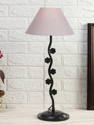 Ambika Home Classic Grey Iron Table Lamp with Designer Shade for Cafe | Premium Home Decor Bedside Lamp