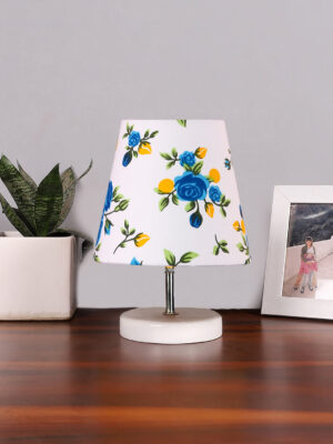 Ambika Home Multicolor Cotton Shade Wooden Table Lamp | Modern Bedside Lamp for Bedroom, Living Room, Hotel, Café & Home Décor