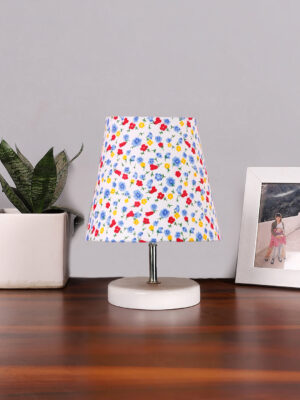Ambika Home Multicolor Cotton Shade Wooden Table Lamp | Modern Bedside Lamp for Bedroom, Living Room, Hotel, Café & Home Décor