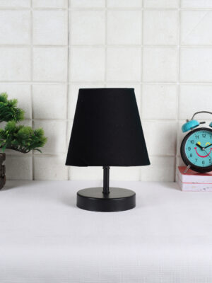 Ambika Home Black Cotton Shade Wooden Table Lamp | Modern Bedside Lamp for Bedroom, Living Room, Hotel, Café & Home Décor