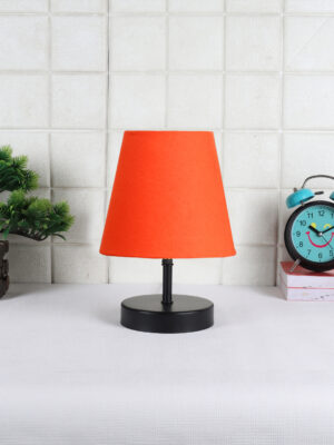 Ambika Home Orange Cotton Shade Wooden Table Lamp | Modern Bedside Lamp for Bedroom, Living Room, Hotel, Café & Home Décor