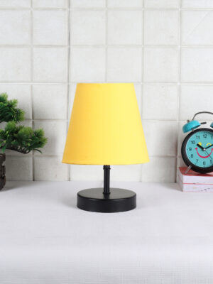 Ambika Home Yellow Cotton Shade Wooden Table Lamp | Modern Bedside Lamp for Bedroom, Living Room, Hotel, Café & Home Décor