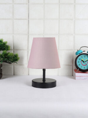 Ambika Home Grey Cotton Shade Wooden Table Lamp | Modern Bedside Lamp for Bedroom, Living Room, Hotel, Café & Home Décor