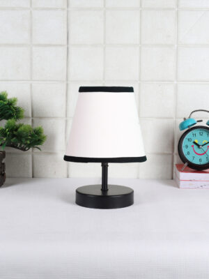Ambika Home White Cotton Shade Wooden Table Lamp | Modern Bedside Lamp for Bedroom, Living Room, Hotel, Café & Home Décor