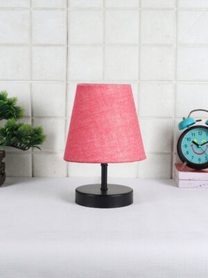 Ambika Home Pink Jute Shade Wooden Table Lamp | Modern Bedside Lamp for Bedroom, Living Room, Hotel, Café & Home Décor