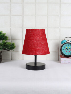 Ambika Home Maroon Jute Shade Wooden Table Lamp | Modern Bedside Lamp for Bedroom, Living Room, Hotel, Café & Home Décor