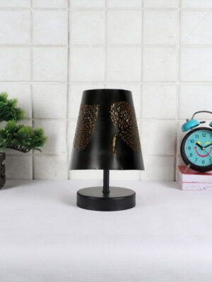 Ambika Home Black Metal Shade Wooden Table Lamp | Modern Bedside Lamp for Bedroom, Living Room, Hotel, Café & Home Décor