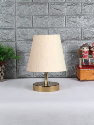 Ambika Home Off-White Cotton Shade Wooden Table Lamp | Modern Bedside Lamp for Bedroom, Living Room, Hotel, Café & Home Décor