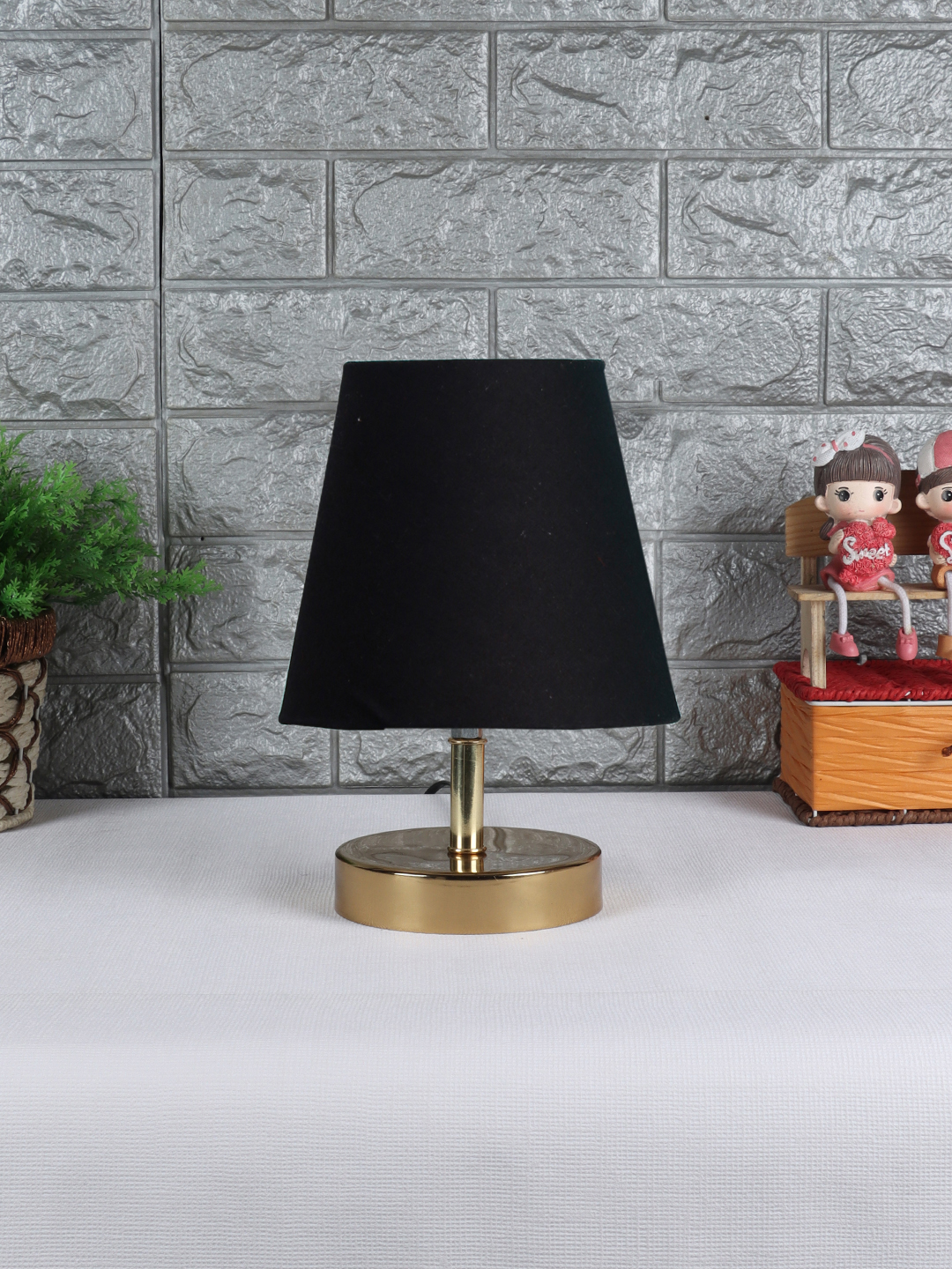 Ambika Home Black Cotton Shade Wooden Table Lamp | Modern Bedside Lamp for Bedroom, Living Room, Hotel, Café & Home Décor