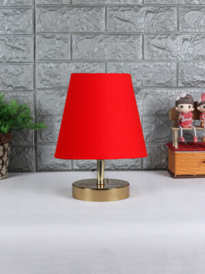 Ambika Home Red Cotton Shade Wooden Table Lamp | Modern Bedside Lamp for Bedroom, Living Room, Hotel, Café & Home Décor