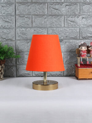 Ambika Home Orange Cotton Shade Wooden Table Lamp | Modern Bedside Lamp for Bedroom, Living Room, Hotel, Café & Home Décor