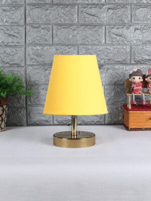 Ambika Home Yellow Cotton Shade Wooden Table Lamp | Modern Bedside Lamp for Bedroom, Living Room, Hotel, Café & Home Décor