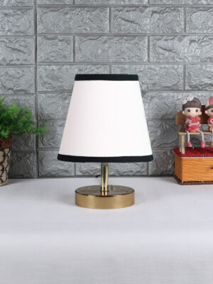 Ambika Home White Cotton Shade Wooden Table Lamp | Modern Bedside Lamp for Bedroom, Living Room, Hotel, Café & Home Décor