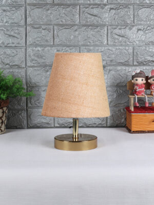 Ambika Home Beige Jute Shade Wooden Table Lamp | Modern Bedside Lamp for Bedroom, Living Room, Hotel, Café & Home Décor