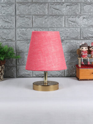 Ambika Home Pink Jute Shade Wooden Table Lamp | Modern Bedside Lamp for Bedroom, Living Room, Hotel, Café & Home Décor