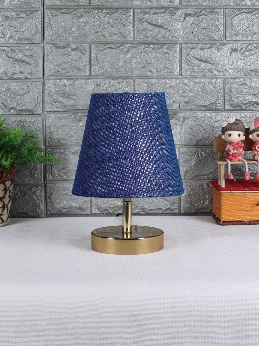 Ambika Home Blue Jute Shade Wooden Table Lamp | Modern Bedside Lamp for Bedroom, Living Room, Hotel, Café & Home Décor