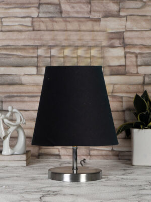 Ambika Home Black Cotton Shade Wooden Table Lamp | Modern Bedside Lamp for Bedroom, Living Room, Hotel, Café & Home Décor