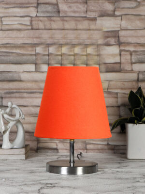 Ambika Home Orange Cotton Shade Wooden Table Lamp | Modern Bedside Lamp for Bedroom, Living Room, Hotel, Café & Home Décor