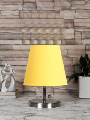 Ambika Home Yellow Cotton Shade Wooden Table Lamp | Modern Bedside Lamp for Bedroom, Living Room, Hotel, Café & Home Décor