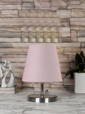 Ambika Home Grey Cotton Shade Wooden Table Lamp | Modern Bedside Lamp for Bedroom, Living Room, Hotel, Café & Home Décor