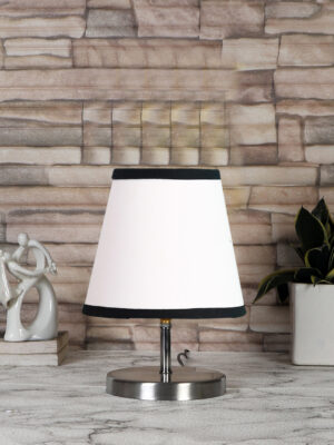 Ambika Home White Cotton Shade Wooden Table Lamp | Modern Bedside Lamp for Bedroom, Living Room, Hotel, Café & Home Décor