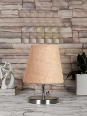 Ambika Home Beige Jute Shade Wooden Table Lamp | Modern Bedside Lamp for Bedroom, Living Room, Hotel, Café & Home Décor
