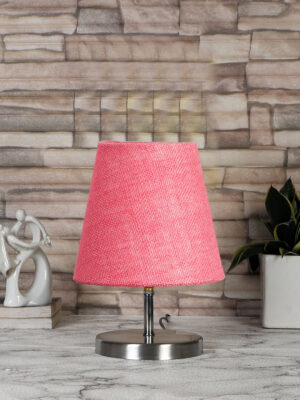 Ambika Home Pink Jute Shade Wooden Table Lamp | Modern Bedside Lamp for Bedroom, Living Room, Hotel, Café & Home Décor