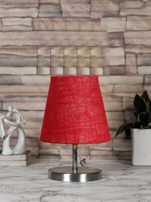 Ambika Home Maroon Jute Shade Wooden Table Lamp | Modern Bedside Lamp for Bedroom, Living Room, Hotel, Café & Home Décor