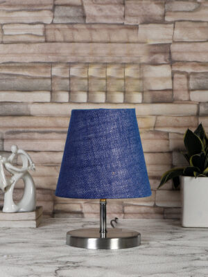 Ambika Home Blue Jute Shade Wooden Table Lamp | Modern Bedside Lamp for Bedroom, Living Room, Hotel, Café & Home Décor
