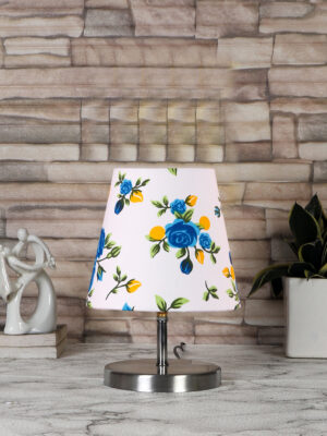 Ambika Home Multicolor Cotton Shade Wooden Table Lamp | Modern Bedside Lamp for Bedroom, Living Room, Hotel, Café & Home Décor