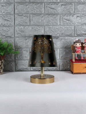 Ambika Home Black Metal Shade Wooden Table Lamp | Modern Bedside Lamp for Bedroom, Living Room, Hotel, Café & Home Décor