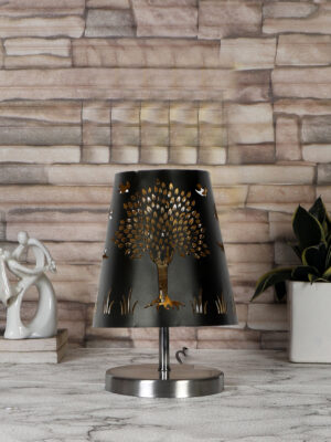 Ambika Home Black Metal Shade Wooden Table Lamp | Modern Bedside Lamp for Bedroom, Living Room, Hotel, Café & Home Décor
