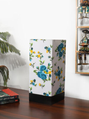 Ambika Home Premium Handmade Multi Cotton Square Table Lamp with Square & Black Wooden Base | Boho Bedside Lamp for Bedroom, Living Room, Hotel, Café & Office | E27 Holder